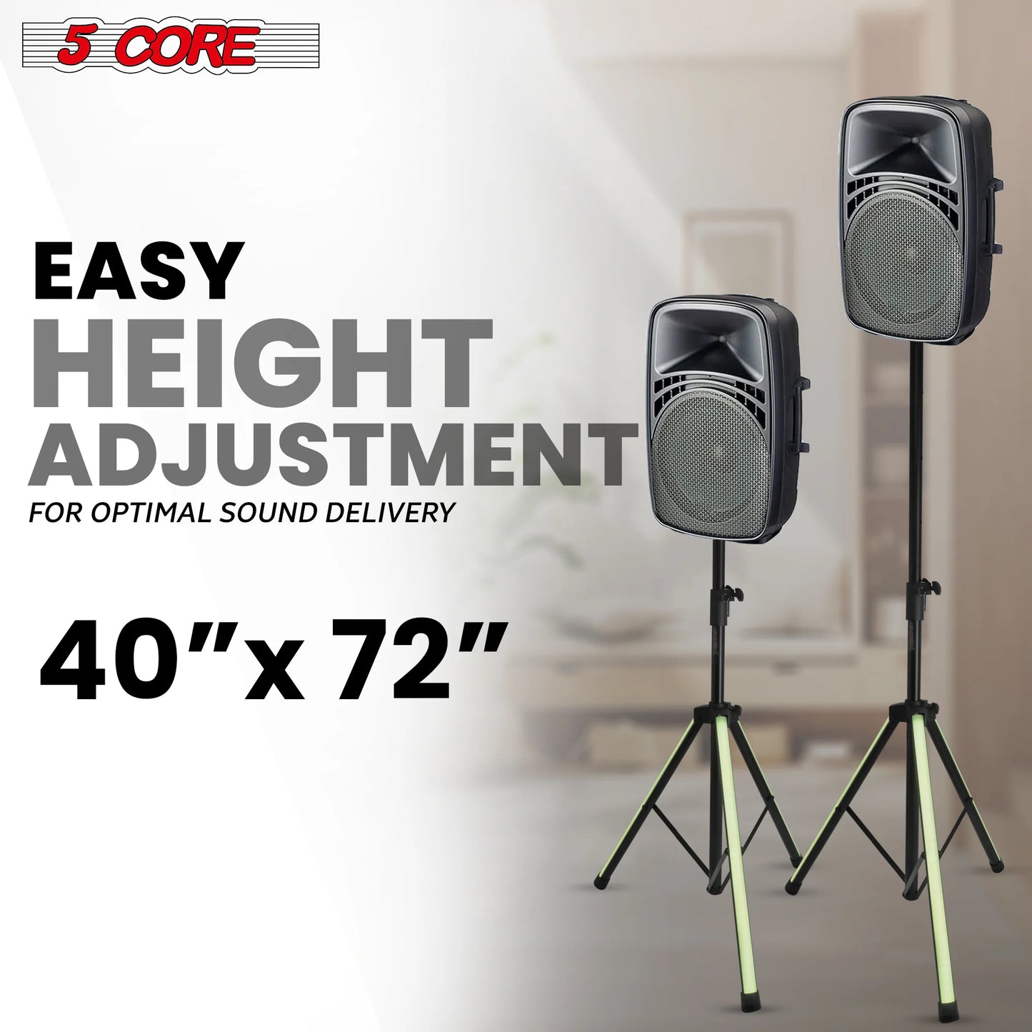 5Core Adjustable Tripod Speaker Stand with RGB Lights - 72 Inch DJ Studio Monitor Stands